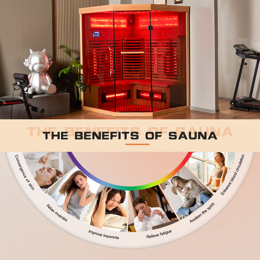 EROMMY Infrared Saunas for Home, 2-3 Person Sauna with 10 Minutes Warm-up System & Himalayan Salt Panel, Corner Sauna with Canadian Hemlock, 220V
