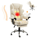 Erommy 6-Point Massage Heat Ergonomic Reclining Office Chair with Footrest Beige-Erommy