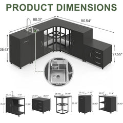 EROMMY 5-Piece Modular Outdoor Kitchen Island with Sink, Large Storage Cabinet & Shelf, Pull-Out Trash Drawer and Grill Stand, Outdoor Storage Kitchen Set for BBQ, Deck, Backyard, Black
