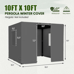 10FT X 10FT Pergola Winter Cover, All-Season Pergola Accessory, Outdoor Pergola Cover with Sidewalls and Mesh Windows, Waterproof Enclosure for Weather Protection, Fits Most Pergola Sizes