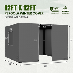 12FT X 12FT Pergola Winter Cover, All-Season Pergola Accessory, Outdoor Pergola Cover with Sidewalls and Mesh Windows, Waterproof Enclosure for Weather Protection, Fits Most Pergola Sizes