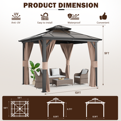 EROMMY 10X10 Gazebo with Polycarbonate Double Roof