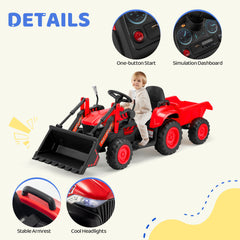 EROMMY 12V Ride-on Bulldozer for Kids with Front Loader, Horn, Lights, Music, Safety Belt, Red-Erommy