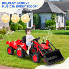 EROMMY 12V Ride-on Bulldozer for Kids with Front Loader, Horn, Lights, Music, Safety Belt, Red-Erommy