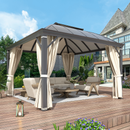 EROMMY 12' x 12' Hardtop Gazebo, Permanent Outdoor Aluminum Patio Gazebo with Aluminum Composite Double Arc Roof, Curtains and Netting Included-Erommy
