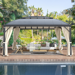 EROMMY 12' x 16' Hardtop Permanent Outdoor Aluminum Patio Gazebo, Double Roof for Patio Lawn and Garden, Curtains and Netting Included-Erommy