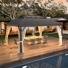 EROMMY 12' x 16' Hardtop Permanent Outdoor Aluminum Patio Gazebo, Double Roof for Patio Lawn and Garden, Curtains and Netting Included-Erommy