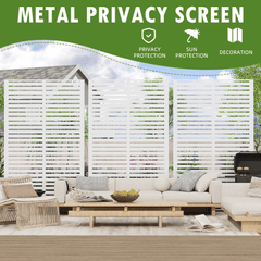 EROMMY 72''H×47'' Metal Privacy Screen, Freestanding Outdoor Privacy Screen with Upgraded Thickened Posts & Panels and Heavy Base, White Louvered(Consist of 5 Panels)