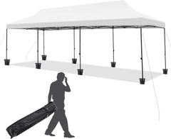 EROMMY 10x30 Pop Up Canopy Tent, Commercial Instant Canopy Heavy Duty with Roller Bag, 8 Sand Bags, 8 Wind Ropes & Ground Nails, White