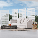EROMMY 72''H×47'' Metal Privacy Screen, Freestanding Outdoor Privacy Screen with Upgraded Thickened Posts & Panels and Heavy Base, White Louvered(Consist of 5 Panels)