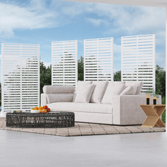 EROMMY 72''H×47'' Metal Privacy Screen, Freestanding Outdoor Privacy Screen with Upgraded Thickened Posts & Panels and Heavy Base, White Louvered(Consist of 5 Panels)