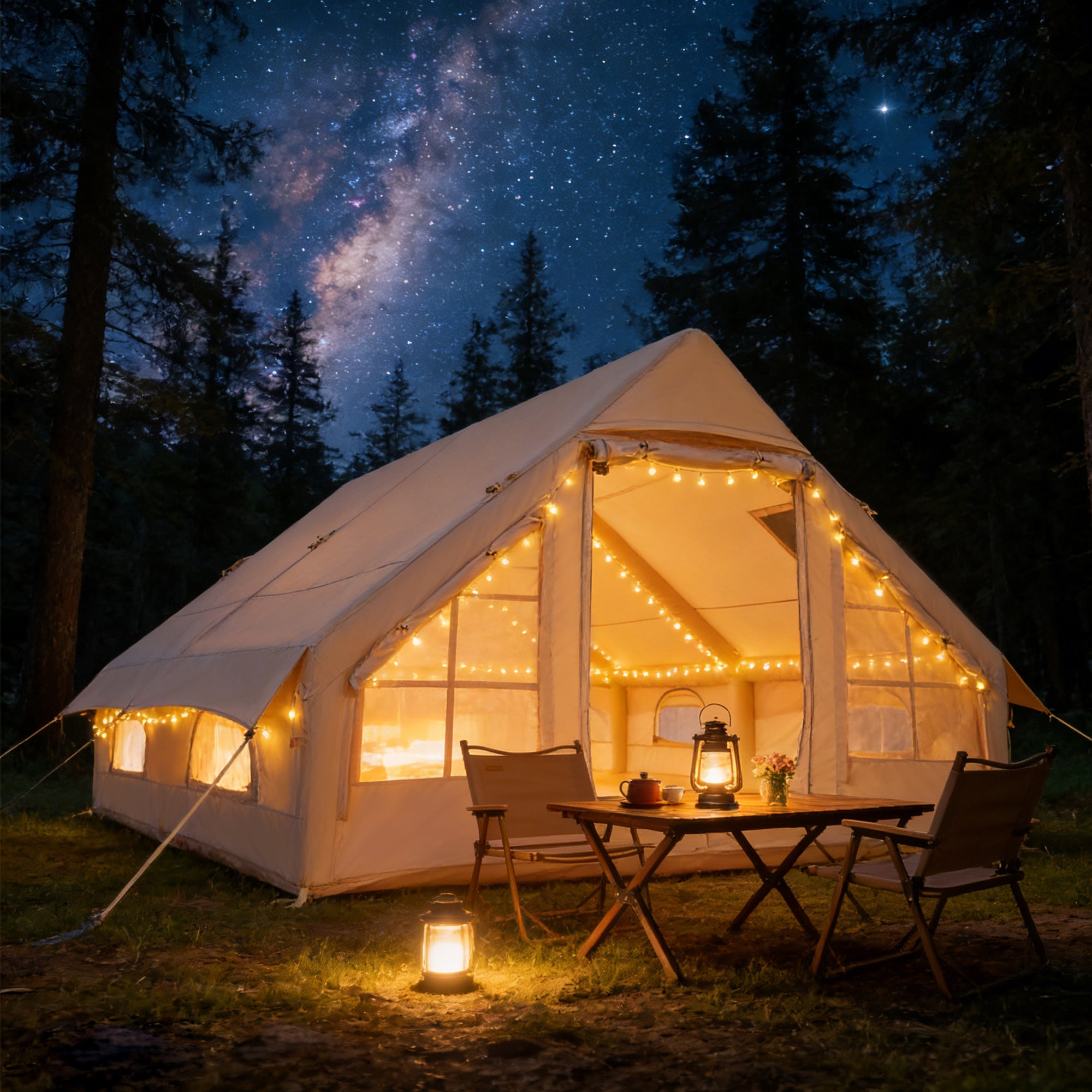 EROMMY Large Inflatable Tent for 8-10 Person, Waterproof Blow Up Camping Tent, Easy Setup 130 Square Glamping Cabin with Mesh Windows, A/C Port &