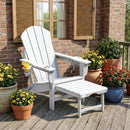 EROMMY 3-Level Adjustable Adirondack Chair with Retractable Ottoman, Folding HDPE Outdoor Chair with Cup Holders, White