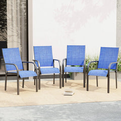 EROMMY Patio Chairs Set of 4, 330 LBS Capacity, 17.83" Widened Outdoor Dining Chairs with All Weather Quick-Drying Textilene & Metal Frame, Blue
