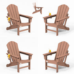 EROMMY 3-Position Adjustable Adirondack Chairs Set of 4, 400LBS HDPE Folding Outdoor Chairs with Cup Holder, Teak