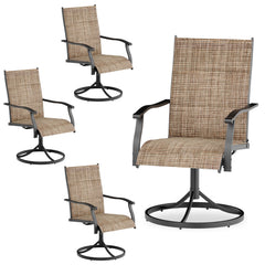EROMMY Patio Swivel Chairs Set of 4, 360° Swivel, 15° Rocking, Outdoor Dining Chairs with Padded All Weather Quick-Drying Textilene High Back & Metal Frame, Brown