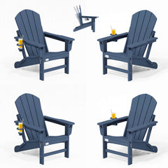 EROMMY 3-Position Adjustable Adirondack Chairs Set of 4, 400LBS HDPE Folding Outdoor Chairs with Cup Holder, Navy Blue
