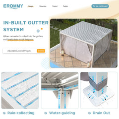 EROMMY 12x12 Aluminum Pergola with Louvered Roof – White-Erommy