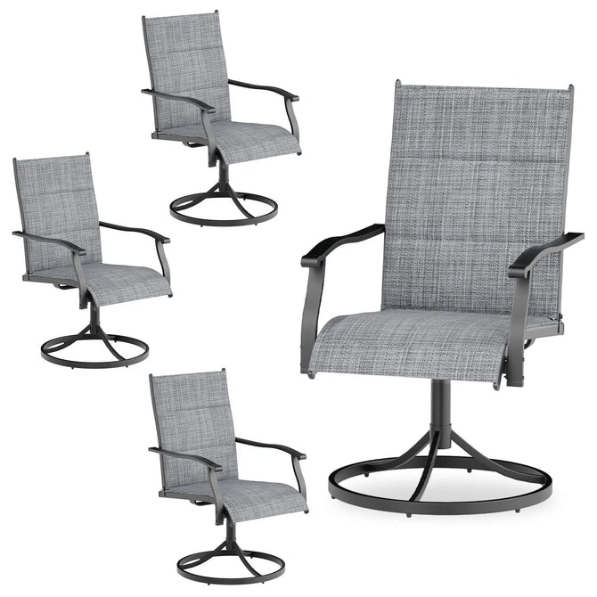 EROMMY Patio Swivel Chairs Set of 4, 360° Swivel, 15° Rocking, Outdoor Dining Chairs with Padded All Weather Quick-Drying Textilene High Back & Metal Frame, Grey