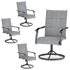 EROMMY Patio Swivel Chairs Set of 4, 360° Swivel, 15° Rocking, Outdoor Dining Chairs with Padded All Weather Quick-Drying Textilene High Back & Metal Frame, Grey