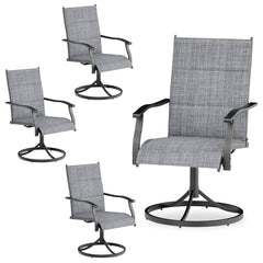 EROMMY Patio Swivel Chairs Set of 4, 360° Swivel, 15° Rocking, Outdoor Dining Chairs with Padded All Weather Quick-Drying Textilene High Back & Metal Frame, Grey