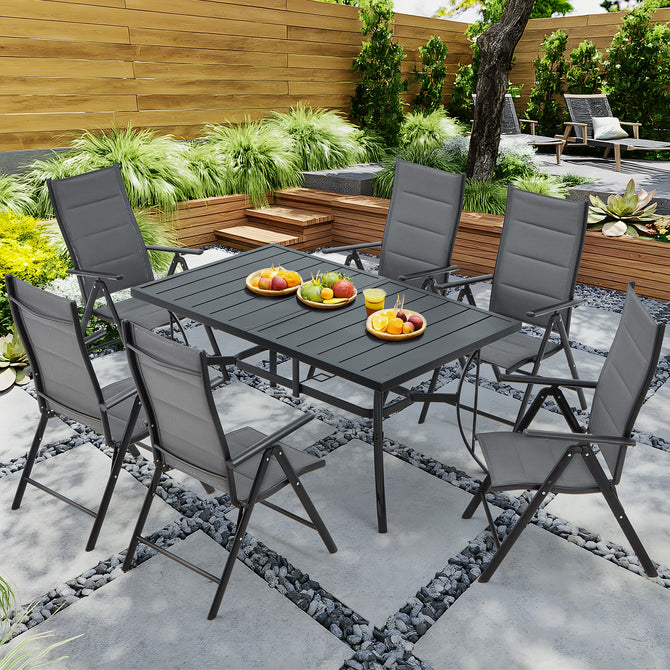 EROMMY 7-Piece Patio Dining Set: Durable Aluminum Chairs & Metal Table, All-Weather Outdoor Furniture(Dark Gray)-Erommy