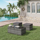 EROMMY 3 Piece Patio Furniture Set, Outdoor Wicker Ottoman & Coffee Table Set, 2 Cushioned Footrests with 1 Patio Side Table, Gray