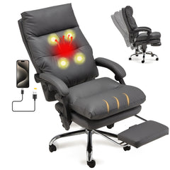 Erommy Executive Heat and Massage Reclining Leather Ergonomic Office Chair Dark Gray-Erommy