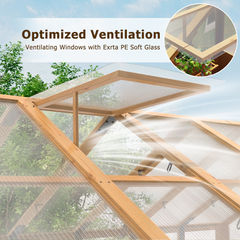 EROMMY 8x12 FT Wooden Greenhouse for Outdoors, Large Walk-in Greenhouse Kit with 4mm Polycarbonate Panels, Adjustable Roof Vent, Lockable Door, Outdoor Greenhouse for Backyard Garden