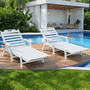 EROMMY 24" W Oversized Chaise Lounge Chairs Set of 2, Adjustable HDPE Outdoor Chairs with Wheels & Cup Holder, White