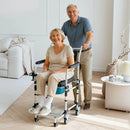 EROMMY 4-in-1 Bedside Commode Shower Wheelchair for Elderly and Disabled, Commode Chair with 4 Lockable Wheels, Detachable Bucket, Padded Seat and Armrests, Flip-Up Footrest, Black
