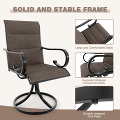EROMMY Swivel Outdoor Chairs Set of 2, High Back Padded Textilene Patio Dining Chairs with Metal Frame, Brown