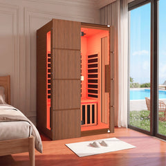 EROMMY 2-Person Indoor Infrared Sauna for Home, Far Infrared Sauna with Red Light Therapy, Chromotherapy Lighting, 6 Carbon Heaters & Bluetooth Speaker, Walnut