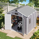 8x8 FT Outdoor Storage Shed, Weather-Resistant Shed with Lockable Double Doors & Built-In Floor, Sloped Roof Outdoor Shed for Backyard, Patio & Lawn, Gray