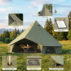 EROMMY Bell Tent for Family Camping, 9.8 FT Yurt Tent with Stove Jack, 4 Season Oxford Tents for Outdoor Party, Hot Tent Shelter Fits 3-4 People