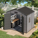 8x6 FT Outdoor Storage Shed, Weather-Resistant Shed with Lockable Double Doors & Built-In Floor, Sloped Roof Outdoor Shed for Backyard, Patio & Lawn, Black