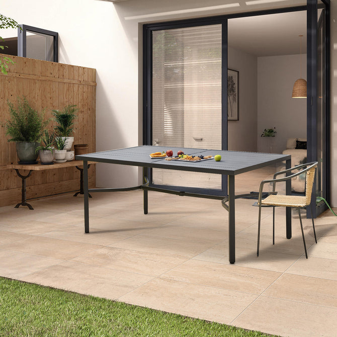 EROMMY Patio Dining Table, 66" x 38" Rectangular Outdoor Dining Table with Adjustable Umbrella Hole and Metal Frame for Deck, Garden, Backyard, Poolside, Grey-Erommy