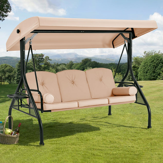 EROMMY 3-Seat Patio Porch Swing with Adjustable Canopy, Khaki-Erommy