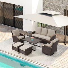 EROMMY 7-Piece Outdoor furniture Set with Swivel Chairs, Ottoman & Coffee Table, Beige-Erommy