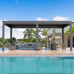 EROMMY 10x20 Aluminum Louvered Pergola with Pull-down Screen – Grey-Erommy