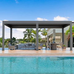 EROMMY 10x20 Aluminum Louvered Pergola with Pull-down Screen – Grey-Erommy