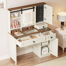 EROMMY Farmhouse Vanity Desk with Mirror, Lights and Jewelry Storage, Rustic Farmhouse Style-Erommy