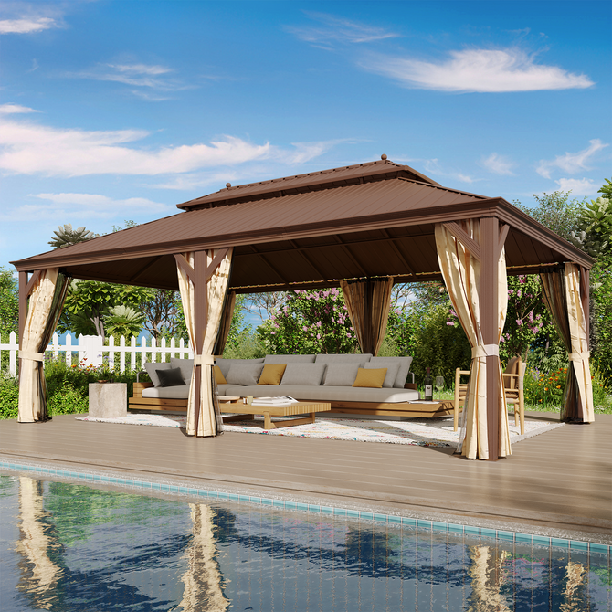 EROMMY 14X22 Hardtop Grill Gazebo with Netting and Sides-Erommy