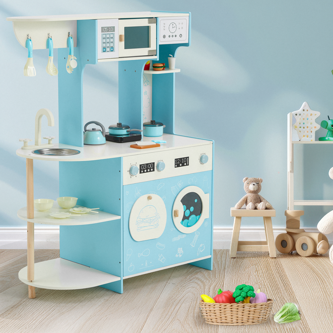 EROMMY Kids Play Kitchen Set, Kids Cooking Pretend Play Set, Kitchen Playset for Kids, Playset Interactive Toy, Blue-Erommy