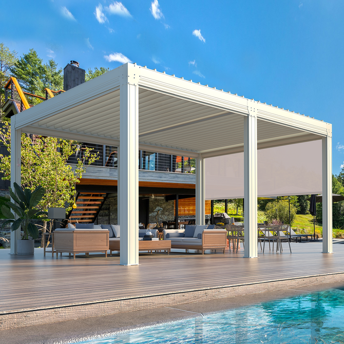 EROMMY 12x16 Aluminum Pergola with Waterproof Roof Panels – White-Erommy