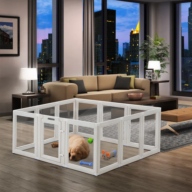 EROMMY Dog Playpen, 12 Panel Plastic Exercise Pen With Door, portable puppy fence outdoor, Indoor/Outdoor Dog Pen 24" H, Foldable, White-Erommy