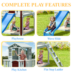 Erommy Outdoor Wooden Playhouse for Kids - Fir Tree House with Slide, Climbing Ladder & Play Kitchen | Ages 4-8, Gray-Erommy