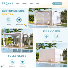 EROMMY Louvered Pergola 12x12, Aluminum Pergola with Adjustable Louvered Roof, Outdoor Pergola with Waterproof Curtains and Nets, White