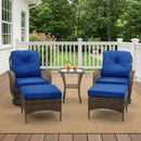 EROMMY Outdoor Patio Furniture Set - 5-Piece Wicker Conversation Set with Swivel Rocking Chairs, Ottomans, and Glass Coffee Table, Navy Blue-Erommy