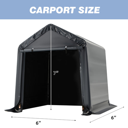 EROMMY 6x6 ft Heavy Duty Outdoor Storage Shed with Roll-up Zipper Door, UV Resistant and Waterproof Portable Garage Carport